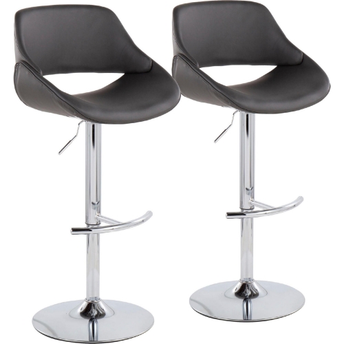 Fabrico Adjustable Bar Stool in Grey Leatherette, Chrome & T Footrest (Set of 2)